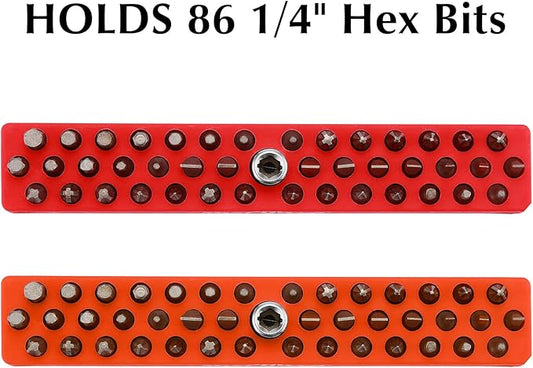 EMENTOL 2PCS 1/4" Magnetic Bits Holder Set - Red and Orange, 86PCS Hole, Bit Organizer with Strong Magnetic, Magnetic Bits Organizer, 2 Pieces