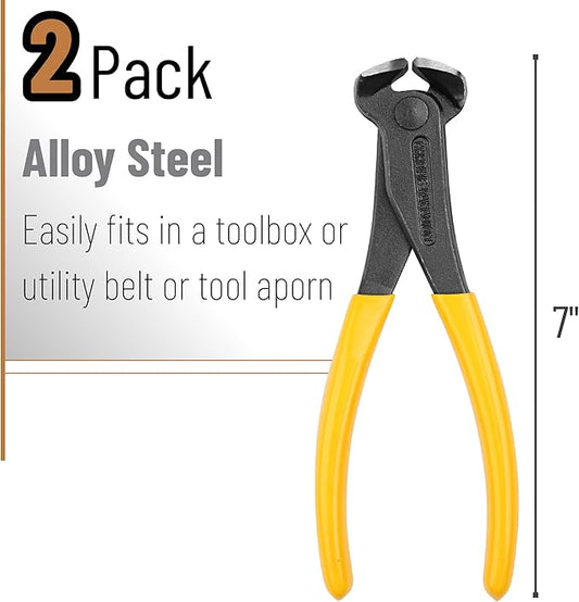 Bates- Nail Puller, 7 Inch, 2 Pack, Yellow and Red, Nail Remover Tool, Cutting Pliers, Carpenter Tools, Staple Puller, End Cutting Pliers