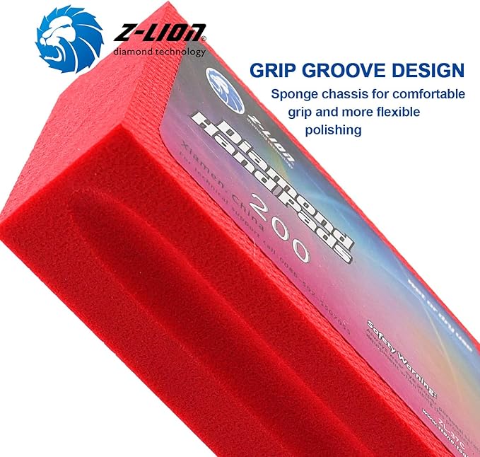 Z-Lion Diamond Hand Polishing Pads Electroplated Sanding Block Wet/Dry for Glass Stone Marble Concrete Tile Porcelain Grit 200