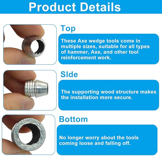 Waziaqoc 20 Pcs Safety Round Handle Wedges, Round Axe Handle Wedge, Hammer Handle Steel Wedge Mauls Handle Wedge Kit for Axe Claw Hammer Sledge (0.31/0.39/0.47/0.55 Inch)