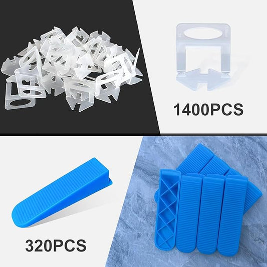 Tile Leveling System 1/16”Kit 1400pcs Tile Leveler Spacers Clips +320pcs Reusable Wedges Tile Leveler Tool Set for Tile & Stone Installation(1720)