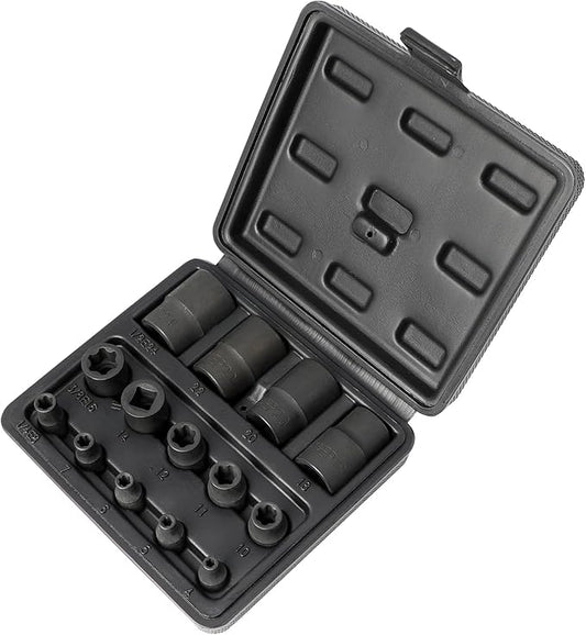 External Torx Plus Socket Set 6 Point EP Socket EP4, EP5, EP6, EP7, EP8, EP10, EP11, EP12, EP14, EP16, EP18, EP20, EP22, EP24 with 1/2'' 3/8'' 1/4'' Dr E-Torx Plus Socket 14pc