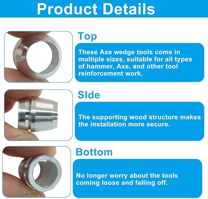 Waziaqoc 21 Pcs Safety Round Handle Wedges, Round Axe Handle Wedge, Hammer Handle Steel Wedge Mauls Handle Wedge Kit for Axe Claw Hammer Sledge (0.31/0.39/0.47 Inch)