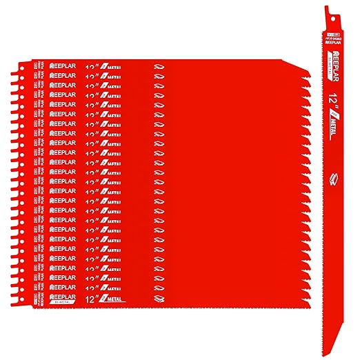 25 Pack 12 inch 14/18 TPI Bi-Metal Auto Dismantling Reciprocating Saw Blades for 1/16-5/16 Medium Metals, 12??14+18-TPI Saw Blade for Metal Cutting