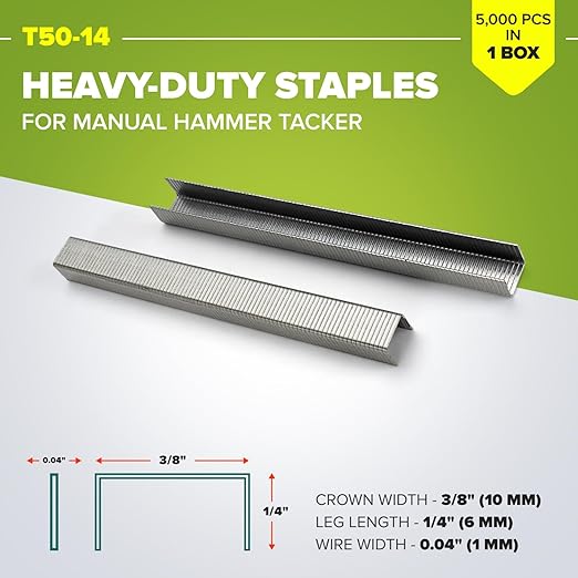 IDL Packaging Heavy Duty Staples for Hummer Tacker HT-9-11, 3/8" x 1/4" x 0.04" (1 Box, 5000 Pcs) - Non-Rusting Stainless Steel & Zinc-Plated Steel Staples for Industrial Stapler