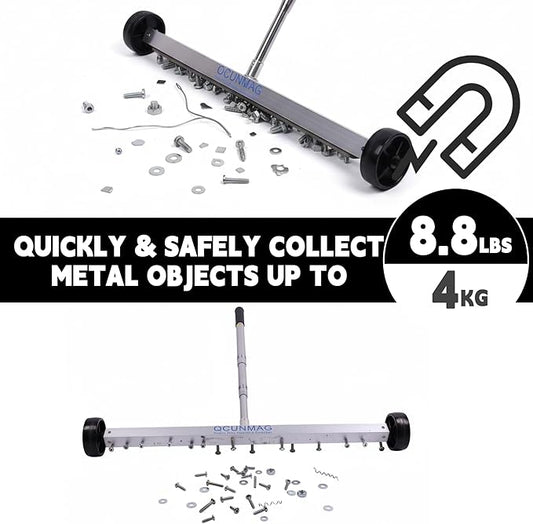 Heavy-Duty 17-Inch Rolling Magnetic Sweeper – 8.8 Lbs Capacity Magnet with Adjustable Handle & Wheels for Nails, Screws, Metal Debris Pickup