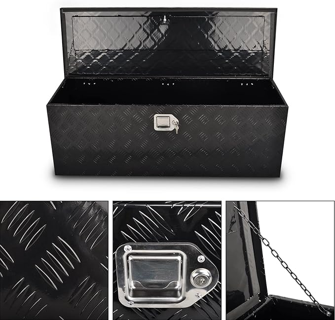 44 Inch Aluminum Truck Bed Tool Box, 5 Bar Tread Truck Tool Box with Lock&Keys, Heavy Duty Waterproof Flatbed tool box for Vans, Trailers, RVS竊똖rucks, Black(44"x15"x15")