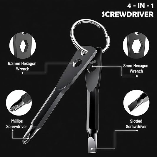 Screwdriver Set : 6-Piece Magnetic Screwdriver Set with 4-in-1 Keychain Tool | Includes Phillips & Flat Head | Non-Slip Grip for DIY & Home Repair | Practical Gift (Blue & Black)