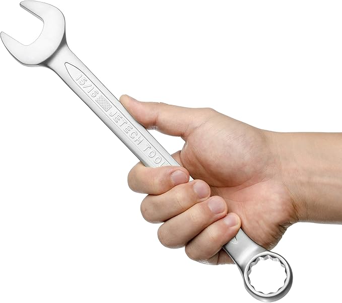 Jetech 15/16 Inch Combination Wrench - Industrial Grade Spanner with 12-Point Design, 15-Degree Offset, Made with Durable Chrome Vanadium Steel, SAE