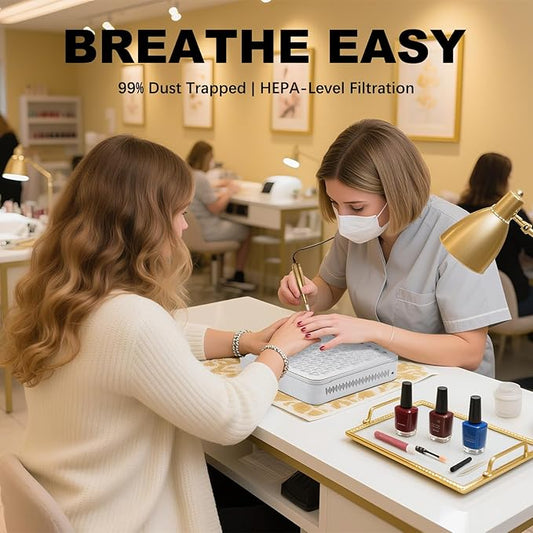 Nail Dust Collector | 1000PA Cordless Nail Dust Collector Nail Tech | 10 Speed Levels | Low Noise & Strong Suction | Reusable Filter, 10 Pads + Nail Dust Brush | for Acrylic Nails, Salon & Home-White