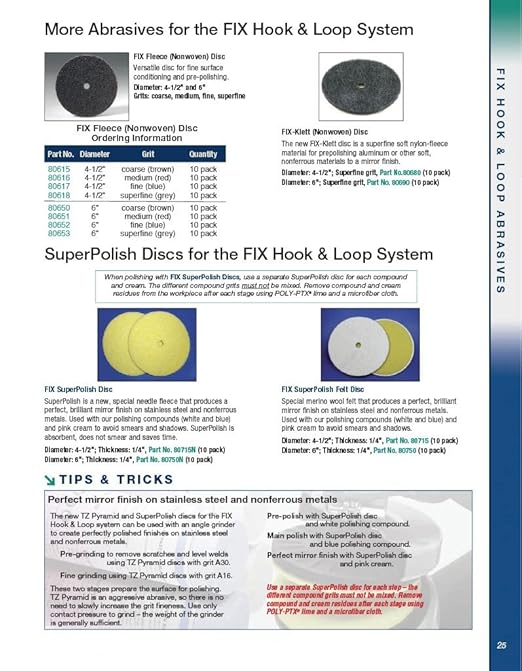 CS Unitec 80690 FIX-Klett (Nonwoven) Disc for The FIX Hook and Loop System, 6" Diameter, Superfine (Pack of 10)