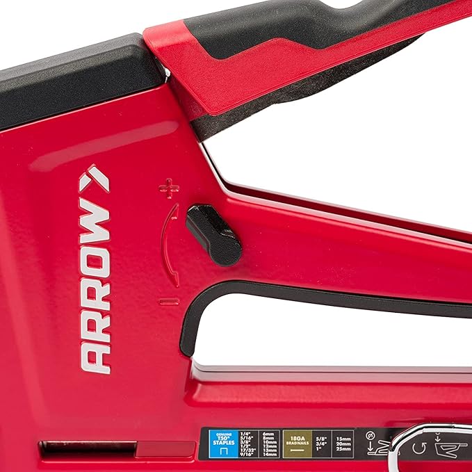 Arrow T50RED2 Heavy Duty Manual 2-in-1 Staple Gun and Brad Nailer for Upholstery, Framing, Insulation, Crafts, and Furniture, Red