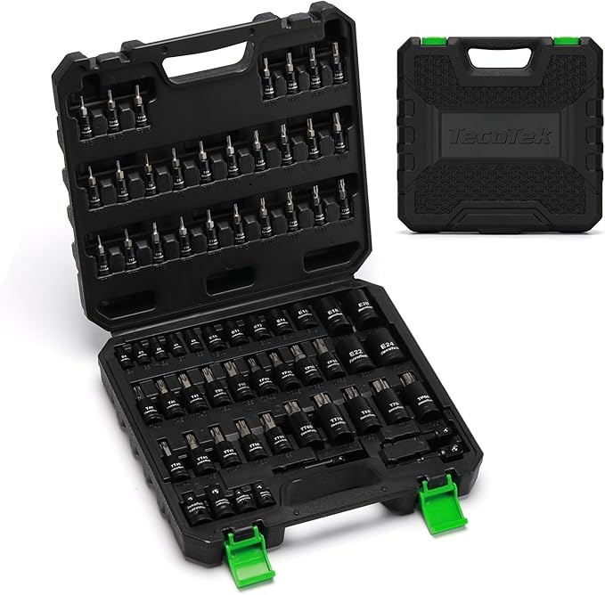 67-Piece Master Torx Bit Socket and External Torx Socket Set, 1/4", 3/8" and 1/2" Drive, S2 and Cr-V Steel, E4 - E24, T6 - T70, TT6 - TT70, TP8 - TP60, Includes 7PCS Socket Adapters