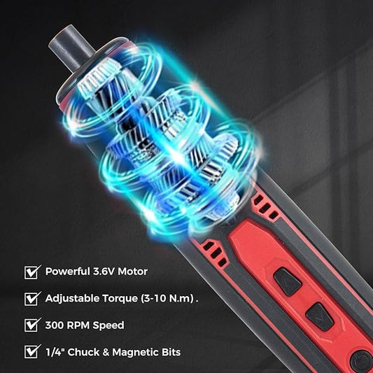 3.6V Cordless Impact Screwdriver Set with 1.5Ah Rechargeable Lithium Battery (Red 02)