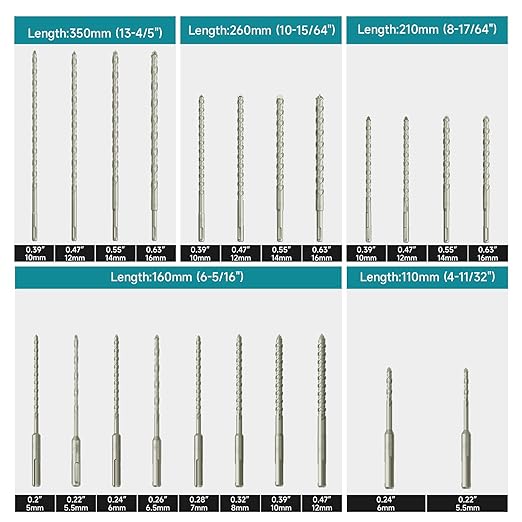 27Pcs SDS-Plus Drill Bits & Chisel Set - Rotary Hammer Carbide Tipped Double-Threaded Drill Bits & Chisels & SDS-Max to SDS Plus Adapter, with Storage Box, for Masonry Construction Materials