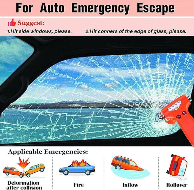 2-Pack Car Safety Hammer Seatbelt Cutter, Auto Emergency Escape Hammer with Window Glass Breaker and Seat Belt Cutter, Striking Red Escape Tool for Car Accidents