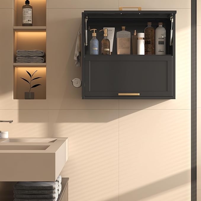 Coolsun Metal Wall Cabinet, Garage Wall Cabinet with Up-Flip Door, 25.6" H Wall Mounted Metal Storage Cabinet for Kitchen,Garage,Basement,Ware House Assembly Required (25.6" H Black)