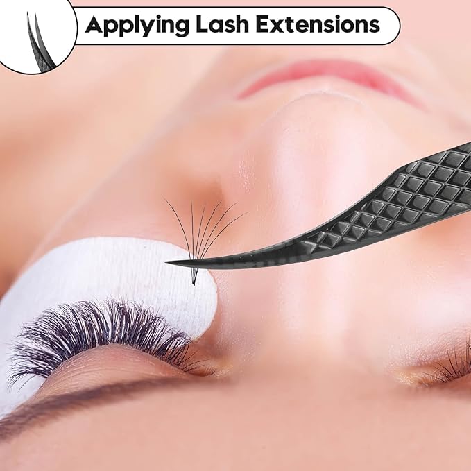 Ms.Queen Isolation Tweezers for Eyelash Extensions, Fiber Grip Dolphin Shape Lash Tweezers for Classic & Individual Eyelash Extensions,Black