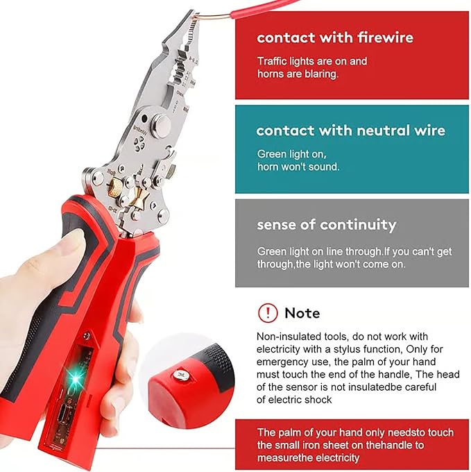16 in 1 Wire Stripper Twister for Cutting and Pulling Wires, Cable Scissors, Voltage Tester Pliers, 12V to 250V Live, Professional Wire Stripper Electrical Pliers (Mix*2)