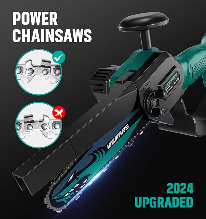 Mini Chainsaw Cordless, 6-Inch Portable Electric Chainsaw with Security Lock-Handheld Small Power Chain Saws with 2 Battery Powered For Wood/Trees Cutting/Courtyard Garden, 2025 UPGRADE