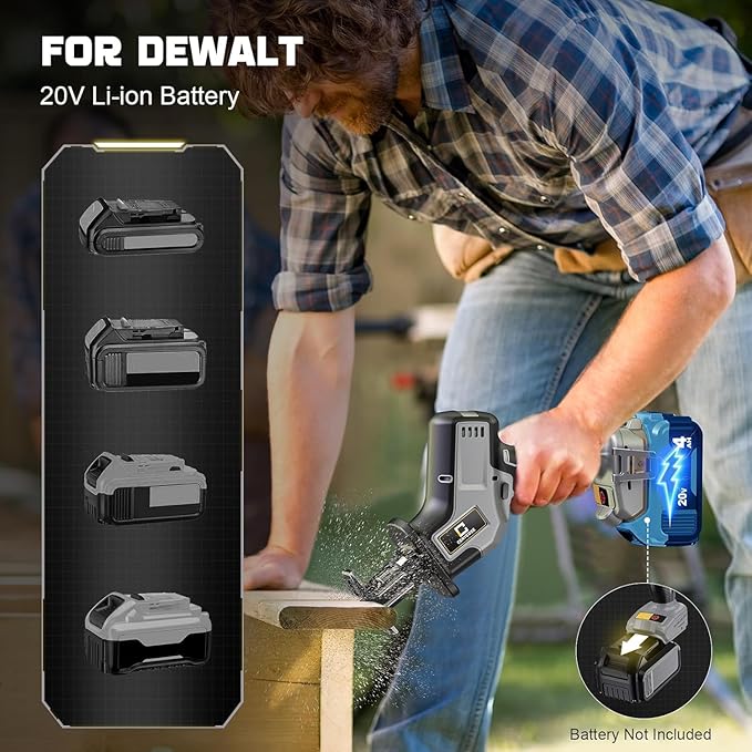Cordless Reciprocating Saw Compatible with DeWalt 20V Max Battery, Brushless motor, Variable Speed 0-3000 Spm, Tool Free Blade Change, 4 Saw Blades for Wood/Metal/PVC Cuts (NO Battery)