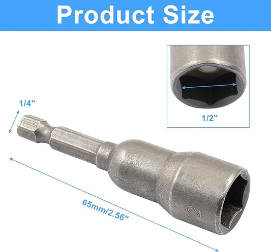 Litoexpe 10 Pcs 1/2 Inch Hex Magnetic Power Hex Nut Driver Magnetic Extension Socket Drill Bit Set, Quick Change Socket Nut Impact Driver for Electric Drill