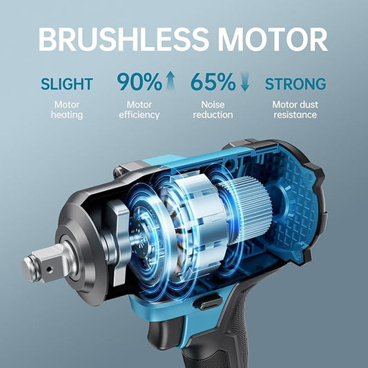 Tilswall Impact Wrench 1/2 Impact Gun,2500RPM,3-Speed Torque Settings (380/600/900N.m),20V Electric Cordless Impact Wrench Driver,3/8" Adapter,4Ah Battery & 2.0Ah Fast Charger for Home Car Truck Tools
