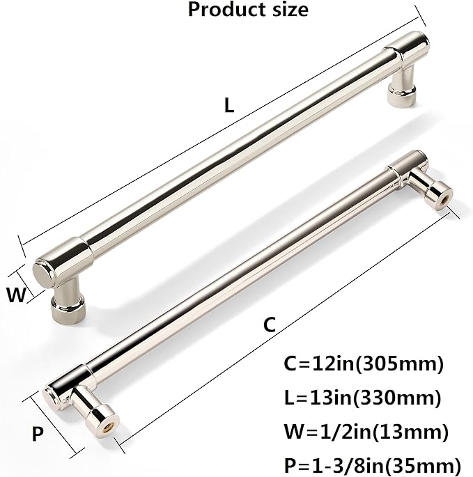 khtumeware 2 Pack 12 Inch(305mm) Polished Nickel Cabinet Pulls Kitchen Cabinet Handles Extra Long Cabinet Pulls Kitchen Cabinet Hardware for Cupboard Drawer Pulls Dresser Handle