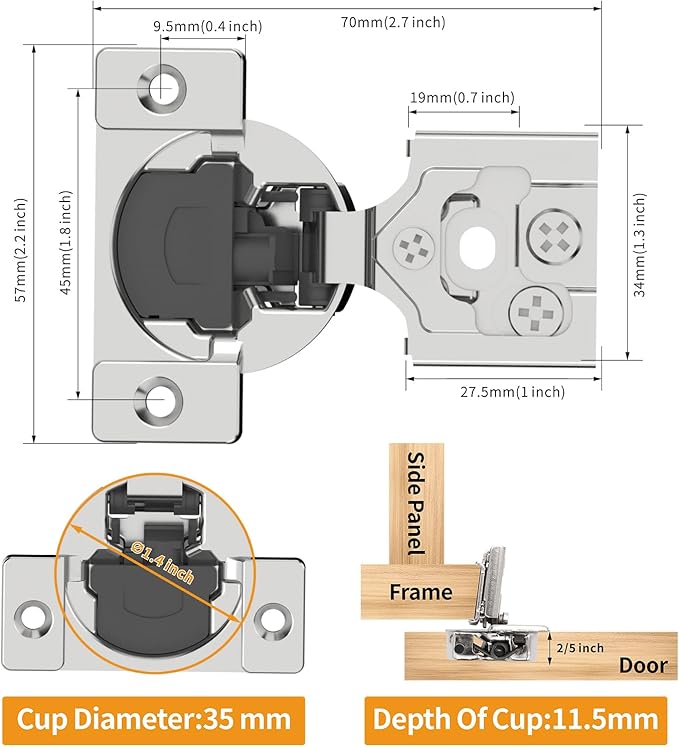 Chibery 10 Pack 5/8" Overlay 3D Soft Close Concealed Hinge for Face Frame Door, Smooth Slow Self Closing Hinges, Satin Nickel, Hidden 105째 Open Angle Stainless Steel Hinge for Kitchen Cabinet Door