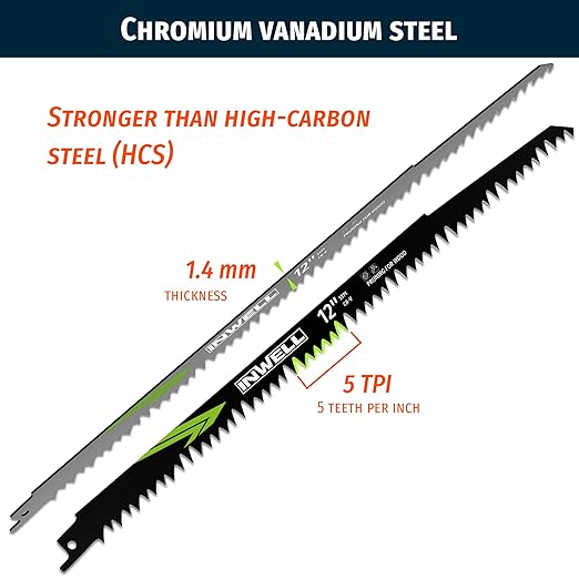 12-Inch Wood Pruning Reciprocating Saw Blades 6-Piece, 5TPI, Sawzall Blades Wood, CR-V Steel Universal Saw Blades Set with Storage Box