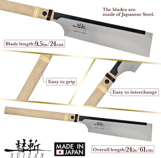 SUIZAN Dozuki Dovetail Saw 9.5" Crosscut - Professional Japanese Pullsaw Handsaw Woodworking Tools