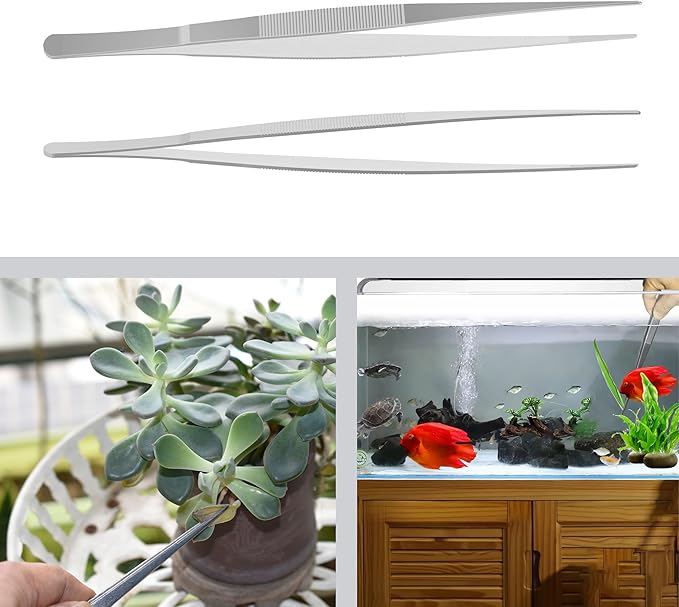 5 PCS 5 Inch Stainless Steel Tweezers, Straight pointed Serrated Tips, Perfectly Aligned, 3/64 Inch Thickness Stainless Steel, Multipurpose Daily Garden Home Lab Craft Repairing Tool