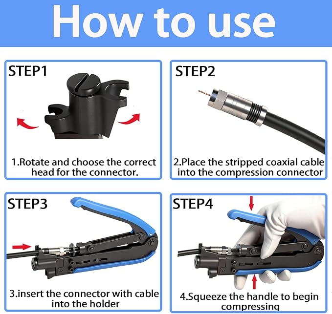 XINTAIHELE RG6 Compression Connectors Coax Cable Crimper Tool Kit,Coaxial Cable Repair F RG6 RG59 Fitting Wire Coax Stripper 20PCS F-Type Male Connector Coaxial Cable 2M