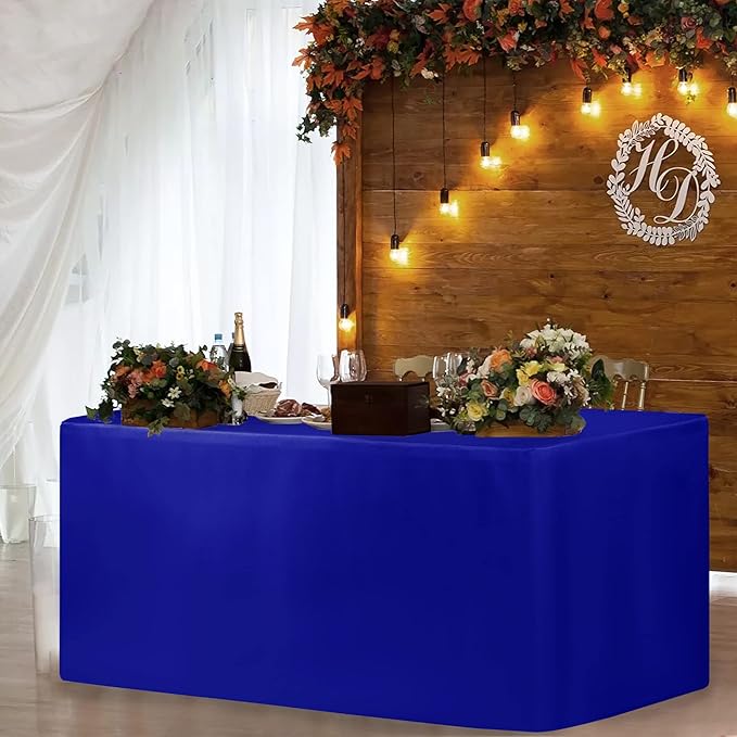 HolidayIdeas 4 Pack Fitted Table Clothes - 48 x 24 Inch - Royal Blue Rectangle 4ft Tablecloths Polyester Fabric Tablecloth for Trade Show, Craft Show, Party, Birthday