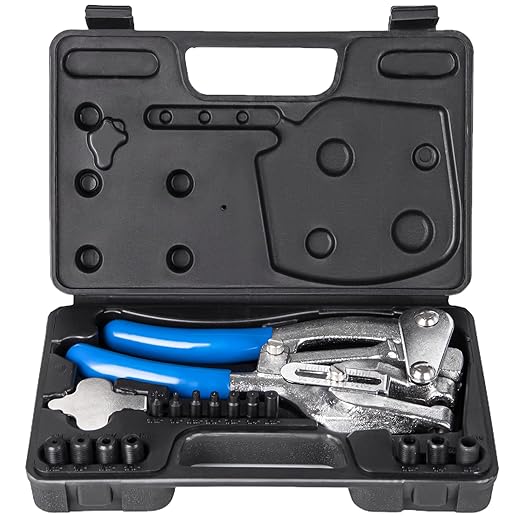 Metal Hole Punch Tool Set - Professional Heavy Duty Hole Punch for Metal - Hand 3/32in to 9/32in for Aluminum, Brass and Steel Sheet with Storage Box - Blue