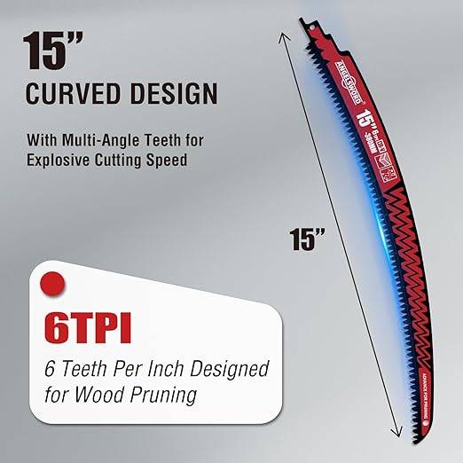 ANGELSWORD 15 Inch Arc Edge Reciprocating Saw Blade, 6TPI, Wood Pruning Saw Blade for Tree Trimming, Wood Cutting, 10 Pack