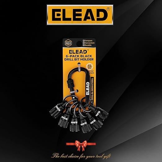 ELEAD 6-Piece Bit Holder Key Chain, 1/4 inch Black Hex Shank Bit Holders, Quick Release Design with Keychain Carabiner for Nut Driver, Screwdriver & Drill Bits, Tools Gifts for Men