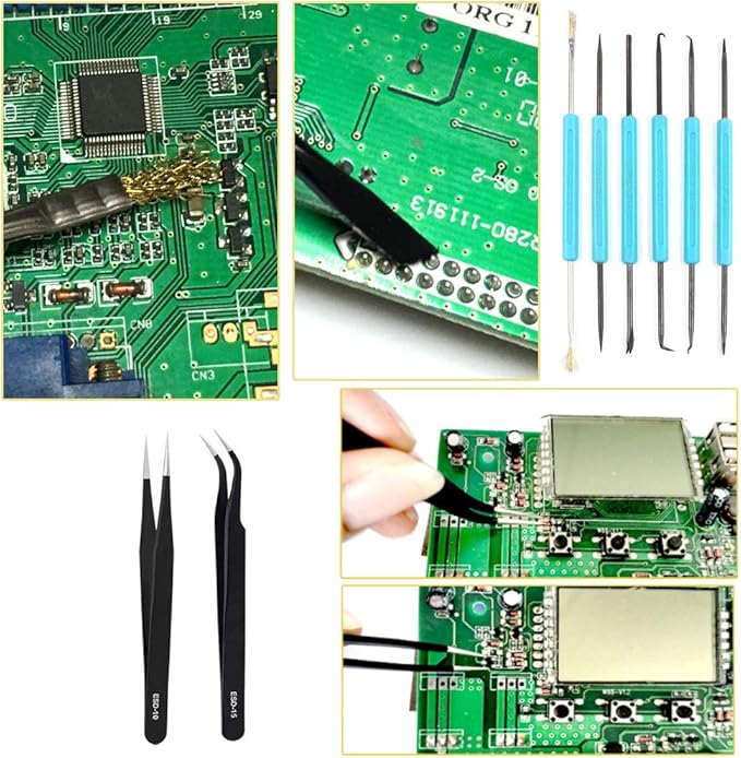 Professional welding auxiliary tools 6 double-sided repair tools, 2 precision tweezers, soldering iron accessories DIY accessories, suitable for electronic repair and welding