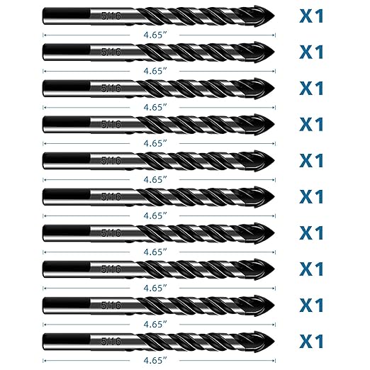 10-Piece 5/16??Masonry Drill Bits for Tile Glass Ceramic Wall Brick Stone Soft-Metal Wood, 5/16 Inch Concrete Drill Bits Cement Drill Bit Set, 3-Flat Shank, YG8 Carbide Tungsten Steel Alloy Tip 8mm