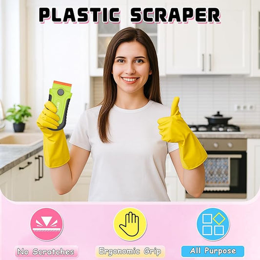 DIYSELF 2 Pcs Plastic Razor Blade Scraper with 10 Pcs Blades, Plastic Scraper Tool for Adhesive Remover, Scrapers for Cleaning Stickers, Decals, Glass, Windows, Car, No Scratches (Green)