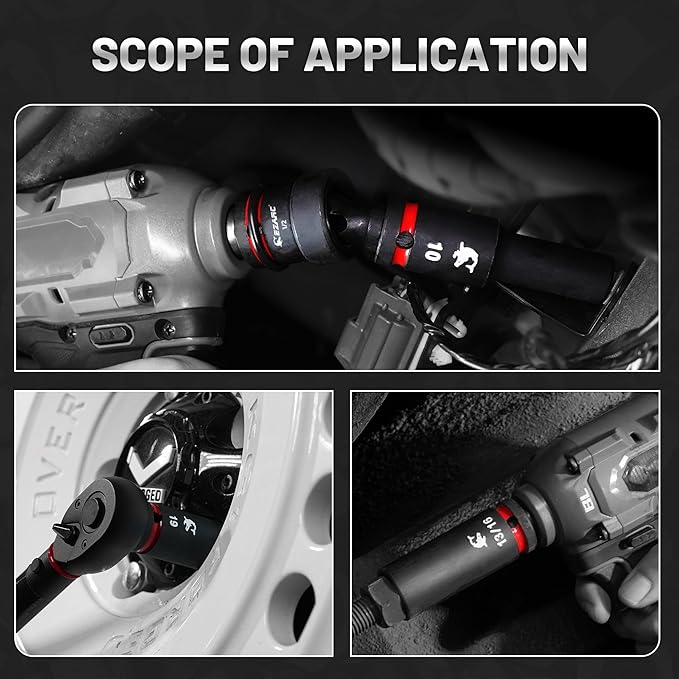 EZARC 1/2" Drive Impact Socket Set, 31-Piece SAE (3/8?? in) and Metric (10??4 mm) Deep Sockets, CR-V Material, 3/6/10 in Extensions, Universal Joint & Adapter, Storage Case