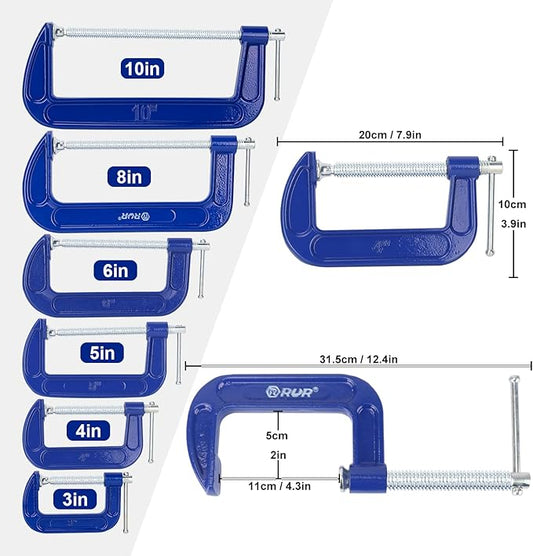 6 Pack 4 Inch C Clamp, Heavy Duty C Clamps, 4 Inch C-Clamp for Woodworking, Brake Calipers, Maintain, Building, DIY Project, Blue