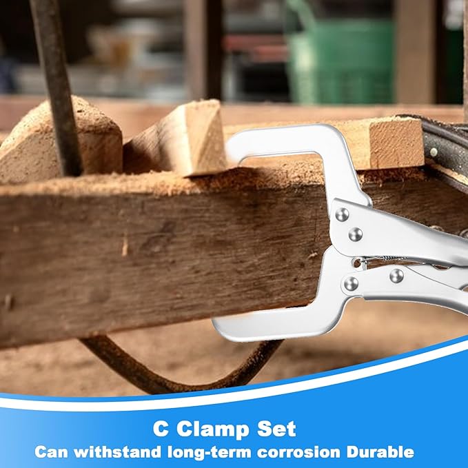 3 Pcs Locking C Clamp Set, 3 Different Sizes Silver Locking Pliers (6 Inch, 9 Inch, 11 Inch) Metal Tools Welding Clamps for Home Farm