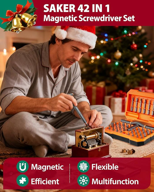 Saker 42-in-1 Magnetic Screwdriver Set for Christmas Gifts, Screwdriver Kit with T Handle & Storage Case, Holiday Gifts for Men, DIY, Furniture, Computer, and Bicycle Repair, Orange