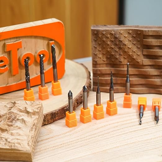 SpeTool 10PCS TAC Coated CNC Router Bit Set 1/4 Inch Shank, Solid Carbide CNC Router Bits & End Mills for Woodworking Trimming Engraving Carving Sign Making Slotting?봣or Wood, Plastic and Aluminum