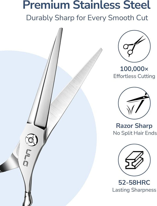 ULG Professional Hair Cutting Scissors 6.5" Japanese Stainless Steel Hand-Honed Barber Scissors for Home & Salon Use, Ergonomic Textured Handle for Men & Women