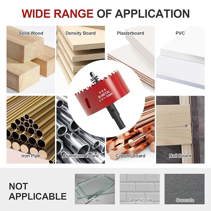 2-3/4" (70mm) Bi-Metal M42 High Speed Steel Hole Saw with Pilot Drill Bit, Smooth Cutting Edge for PVC, Drywall, Wood, Plastic, Gypsum Board, Rubber, Thin Metal