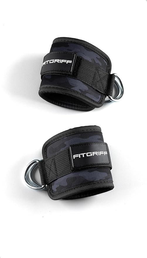 Fitgriff짰 Ankle Straps V1 for Cable Machine (2 Pieces) - Gym Workout Equipment - Leg Pulley Attachment, Kickback Straps