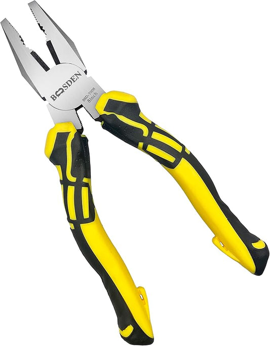 BOOSDEN 8 inch Lineman's Pliers - Side Cutters Combination Pliers with High Leverage and Wire Cutter Function