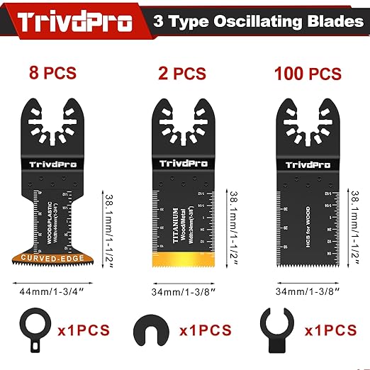 Oscillating Tool Blade Multitool Blades - TrivdPro 110pcs Multi Tool Blades Kits Oscillating Saw Blades for Metal Wood Plastic, Fits Dewalt Milwaukee Ryobi Fein Bosch